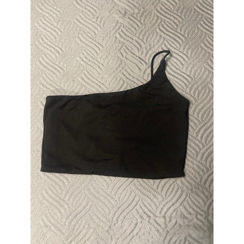 Superdown x Raya Michele Womens XS One Shoulder Spaghetti Strap Crop Top Black